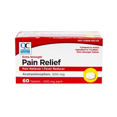 Quality Choice Acetaminophen 500mg Extra Strength  Effective Pain Relief and Fever Reducer for Adults and Children 12 Years and Over 60 Count Tablets