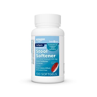 Amazon Basic CareStool Softener Laxative Docusate Sodium 100 mg Softgels For Constipation Relief 100 Count