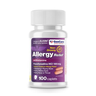 GenCareAllergy Relief Pills  Fexofenadine HCl 180mg 100 Tablets  Non Drowsy Antihistamine Allergy Pills for Hay Fever Seasonal Allergies Outdoor  Indoor Allergies  Relieves Itchy Eyes  Nose