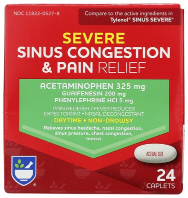 Rite AidDaytime Severe Sinus Congestion  Pain Relief  Acetaminophen 325 mg  24 Caplets  MultiSymptom NonDrowsy  Relief  Cold and Flu  Cold  Sinus Medicine for Adults