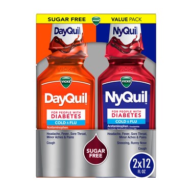 VicksDayQuil  NyQuil Diabetes Cold  Flu Relief Medicine CoPack Powerful MultiSymptom Daytime  Nighttime Relief for Cold Cough and Flu Symptoms Sugar  Alcohol Free 2 x 12 FL OZ Bottles