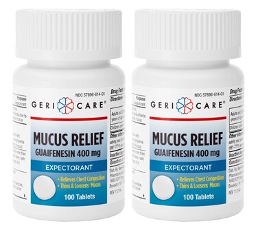 Mucus Relief Tablets by GeriCare  Expectorant For Chest Congestion Relief  Guaifenesin 400mg  100 Count Bottle  2Pack Total 200