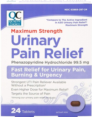 Quality ChoiceMax Strength Urinary Pain Relief Maximum Strength Fast Relief of UTI Pain Burning and Feeling of Urgency to Pee 24 Count Package of Tablets