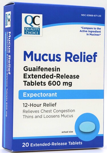 Quality Choice12 Hour Mucus Relief Expectorant Guaifenesin 600 mg Extended Release Tablets Chest Congestion  Mucus Control 20 Count