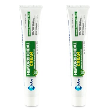 Globe 2 Pack Hemorrhoid Cream Relief with Aloe 18 Ounce Tube Relief from Hemorrhoids Piles Itching Burning Discomfort  More