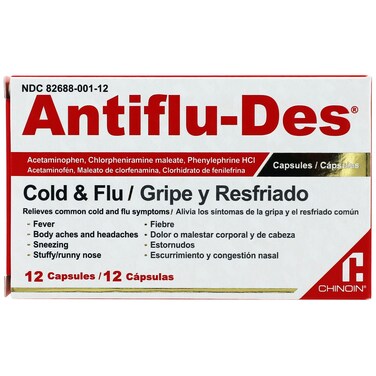 Cold and Flu Symptoms Relief Fever Reducer 12 Caps Box