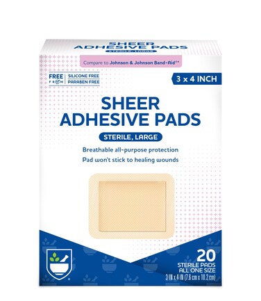 Rite Aid Sheer Adhesive Bandages with Sterile Non Stick Pad 3 x 4  20 Count  Wound CareFirst Aid Supplies  Bandage Wrap  Medical Tape for Skin Bandages
