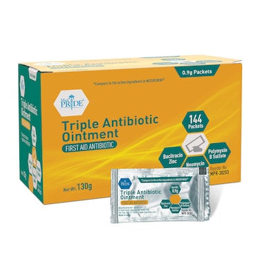 MED PRIDETriple Antibiotic Ointment 144 Packets x 09g Each First Aid Antibiotic Cream  TravelSize Individual Antibiotic Ointment Packets for Burns Scrapes Cuts Wound Care