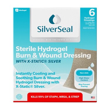 SilverSeal Burn and Wound Dressing Hydrogel Pads with XStatic Silver Soothing Moist  Protective for Burns Cuts  Wounds 2 x 3 Sterile Dressings 6 Count