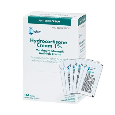 Globe Box 144 Hydrocortisone 1 Maximum Strength Cream 09g Single Packet AntiItch Cream for Redness Swelling Itching Rash BugMosquito Bites Eczema Hemorrhoids  More