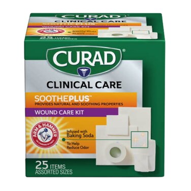 Curad SoothePlus Wound Care Kit with Arm  Hammer Baking Soda Assorted Pack of Gauzes and Tape 25 Count