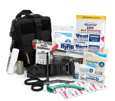 Scherber Premium IFAK Kit Trauma Pack  HSAFSA Approved  SOF Tourniquet QuikClot 4x4 HyFin Chest Seal Israeli Bandage  Fully Stocked MOLLE Pouch for Gunshot Bleeding Major Wound Care Black