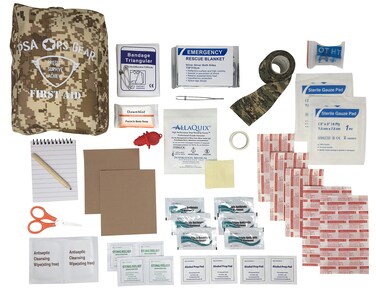 Scout Personal FirstAid Kit Plus with AllaQuix Stop Bleeding Gauze IFAK containing All Required Items to Comply with First Aid Requirements of Scout Organizations  More