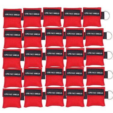 25pcs CPR Face Shield Mask Keychain Keying CPR Face Shields Pocket Mask for First Aid or CPR Training Red25