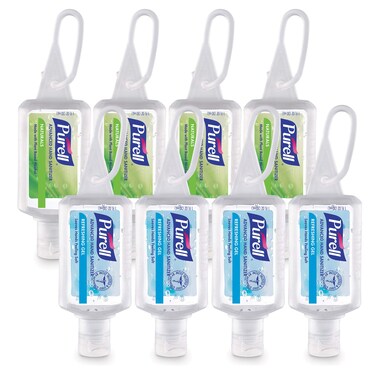 PurellAdvanced Hand Sanitizer Variety Pack Naturals and Refreshing Gel 1 Fl Oz Travel Size FlipCap Bottle with Jelly Wrap Carrier Pack of 8 390009ECSC