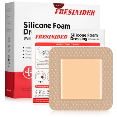 Silicone Foam Dressing with Adhesive Border  Wound Dressing Bandage  Silicone Foam Pad  Pack of 10  4 x 4 Inches Large Waterproof Bandages  Self Adhesive Wound Care and Dressings