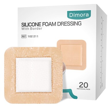 DimoraSilicone Foam Dressing with Border 20 Pack Adhesive 4x4 Waterproof Wound Dressing Bandage for Wound Care