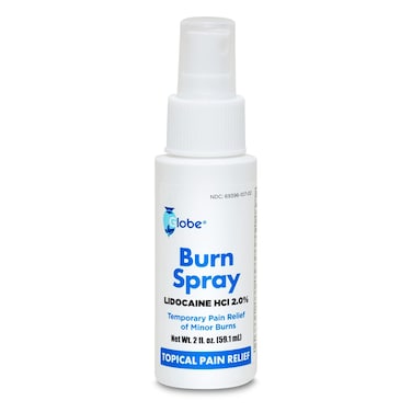 Globe Burn Spray Lidocaine 2 Topical Anesthetic Pain Relief and Numbing 2 oz Spray Bottle