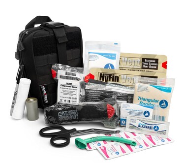 Scherber Premium IFAK Kit Trauma Pack  HSAFSA Approved  Fully Stocked MOLLE Pouch wCAT Tourniquet HyFin Chest Seal  Israeli Bandage  Trauma Kit for Gunshot Bleeding Major Wound Care Black