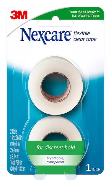 NexcareFlexible Clear Tape Waterproof Transparent Medical Tape Secures Dressings and Catheter Tubing  1 In x 10 Yds 2 Rolls of Tape