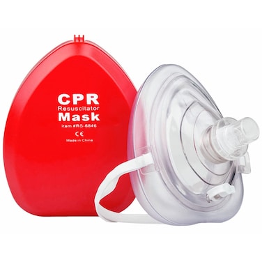 NOVAMEDIC First Aid Adult and Child CPR Rescue Mask Detachable Single Valve Pocket Resuscitator with Hard Case and Wrist Strap Kit Red