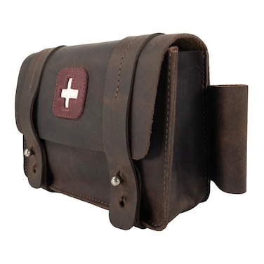Hide  Drink Empty First Aid Bag Mini Medical Storage Pouch Rectangular Bag for Survival Kit Full Grain Leather Handmade Bourbon Brown