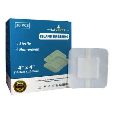 AWD Medical Adhesive Island Dressing Advanced Wound Dressing Lacerex Sterile Bordered NonWoven Gauze Bandage NonStick LatexFree 4x4 30 Pack