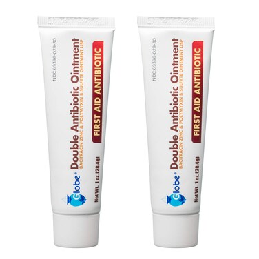 2 Pack Globe First Aid Antibiotic Ointment 1oz with Bacitracin Zinc  Polymyxin B Sulfate Double Antibiotic Ointment for Infection Protection  Wound Care NeomycinFree