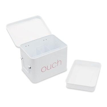 AQ  OUCH Metal First Aid Box White  Medical and First Aid Storage Box with Compartments and Side Handle First Aid Box for Home Office Clinics Empty First Aid Organizer