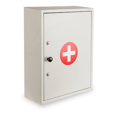 Large DualLock Medicine Cabinet  Wall Mounted  Secure Steel Medicine Pills  First Aid Kit  Emeergency Kit Box with Locks for Home Office  School Use White