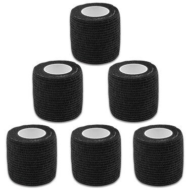 SelfAdherent Grip Tape Wrap  Lyuxzad 6 Pack Cohesive Bandage Wrap 2 x 5 Yards Machine Wrap Cover Elastic Bandage Rolls Self Adhesive Tape Strong Sports Tape Black Bandage Rolls Athletic Tape