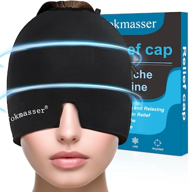 Migraine Headache Relief Cap Gel Ice Head Wrap Hot and Cold Therapy Headache Eyes Mask for Sinus Puffy Eyes Tension and Stress Relief Black