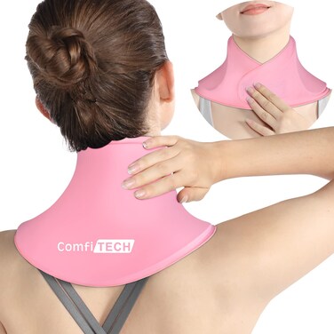 ComfiTECH Neck Ice Pack Wrap Gel Reusable Ice Packs for Neck Pain Relief Cervical Cold Compress Ice Pack for Sports Injuries Swelling Office Neck Pressure and Cervical Surgery Recovery Pink