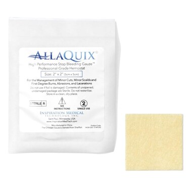 AllaQuix Stop Bleeding Pad Large 2inch Square ProfessionalGrade FirstAid Hemostatic Gauze Blood Clotting Bandage