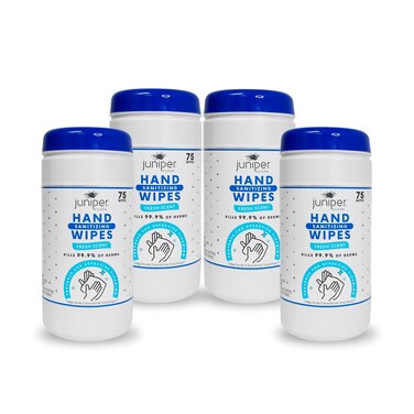 Juniper CLEAN 4 Pack Hand Sanitizing Wipes Alcohol Free 300 Count Canister Disposable Hand Sanitizer Wipes Fresh Scent Lint Free  Durable