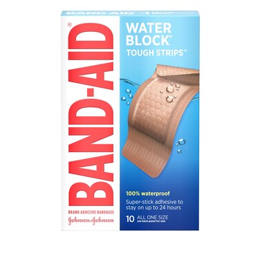 BandAid Brand Water Block Tough Strips Adhesive Bandages for First Aid Wound Care Durable Waterproof Bandages to Protect Minor Cuts Scrapes  Burns Sterile Extra Large 10 ct