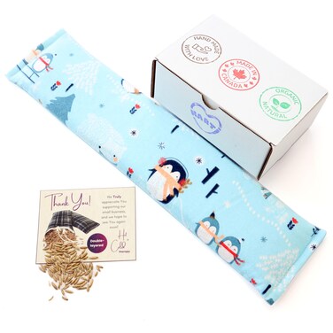 Microwave DoubleLayered Heating Pad for Pain Relief  Extra Long 19x5 Moist Heat for Back Neck Shoulders Cramps Sore Muscles Aches and Joints  Oats Bean Bag Pack Neck Wrap Penguins Fun Arctic