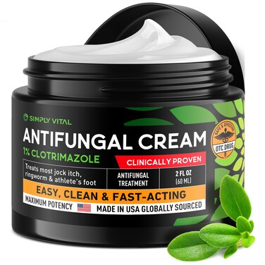 SimplyVital Antifungal Cream Clotrimazole 1  Made in USA Fast Acting OTC Cream  Relives Jock Itch Ringworm and Athlete Foot  2 oz
