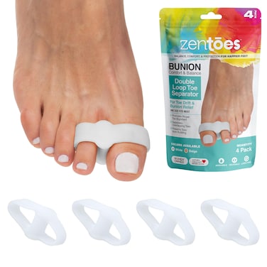 ZenToes Toe Spacers Bunion Corrector for Women and Men Big Toe Straightener Double Loop Gel Splint Separator for Correct Alignment of Overlapping Toes