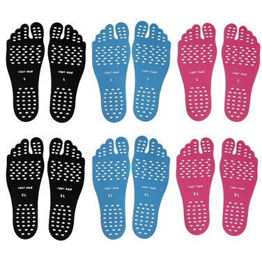 Beach Foot Pads Barefoot Adhesive Invisible Shoes Stick on Foot Pad Stickers Stick on Soles AntiSlip Waterproof Silicone Unisex Footing Pad for Surfing Swimming 6 Pack Black Blue Rose L XL