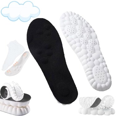 4D Insoles  4D Cloud Technology Insole  Super Soft Ultra Comfort Insoles 4D Sports Shoes Insoles Acupoint Massage Insole for Foot  Joint Support 78 Black