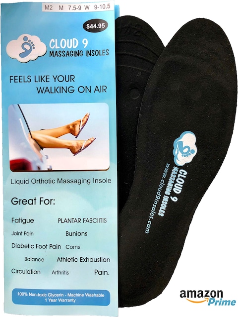 Cloud9 Liquid Massaging Orthotic Insoles Arch Support and Foot Glycerin Filled Insert Absorbs Shock XS Women Size 57