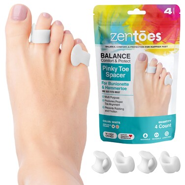 ZenToesSmall Toe Spacers  Tailors Bunion Corrector for Women and Men Pinky Toe Separators Hammer Toe Straightener for Curled Toes Bunionette Spreader Gel Splint for Pain Relief  4 Count White