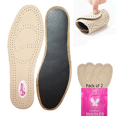 2 Pairs Premium Leather Insole Comfortable Shoe Pads Mens or Womens Breathable Shock Absorber Insoles EU 37382 Pair