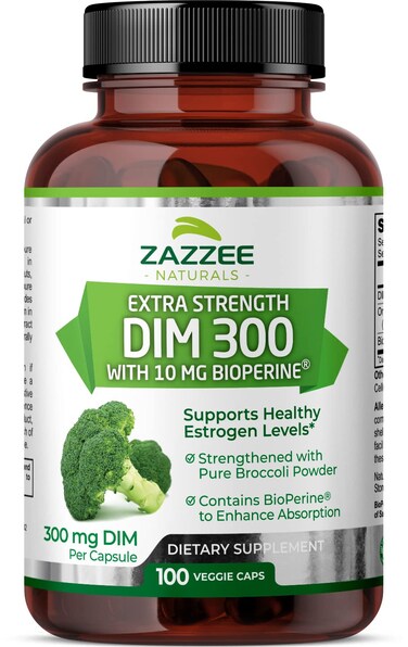 ZazzeeExtra Strength DIM 300 10 mg BioPerine and 300 mg DIM per Capsule 100 Vegan Capsules 3 Month Supply Plus Pure Organic Broccoli Extract 100 Vegetarian AllNatural and NonGMO
