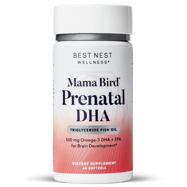Best Nest WellnessMama Bird Prenatal DHA Vitamin Prenatal Omega 3 DHA Supplements Supports Babys Brain  Eye Development 500 mg Triglyceride Fish Oil Easy to Swallow Lemon Flavor Softgels 60 Ct