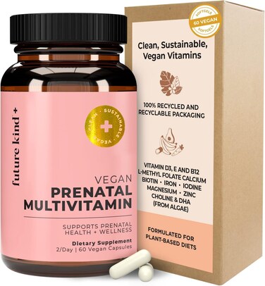 Future KindVegan Prenatal Vitamin  60ct Prenatal Vitamins with DHA  LMethylFolate in Glass Bottle  Prenatal Folate Supplement for Women with Vitamin D  E Iron Biotin GlutenFree  NonGMO