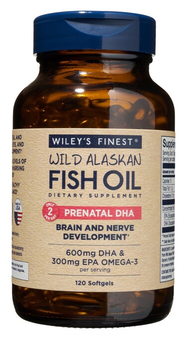 Wileys Finest Wild Alaskan Fish Oil Prenatal DHA  900mg EPA and DHA Omega3s for Pregnant Women and Nursing Mothers  120 Softgels 60 Prenatal Vitamin Servings
