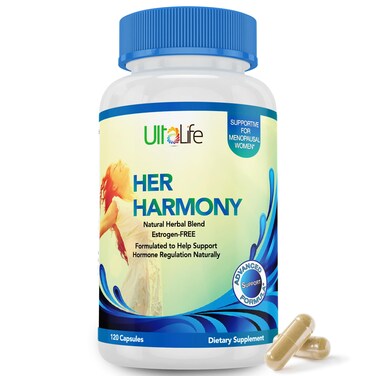 ULTALIFEHer Harmony Menopause Supplements for Women  Hot Flashes Menopause Relief  Hormone Balance for Women  Contains Black Cohosh Dong Quai Red Clover  More  Estrogen Free  120 Capsules