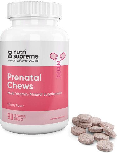 Nutri Supreme Prenatal Vitamin Chewable Prenatal Vitamins for Women with 800 MCG of Folate Complete Pregnancy Multivitamin with Iron Kosher Cherry Flavor 90 Count